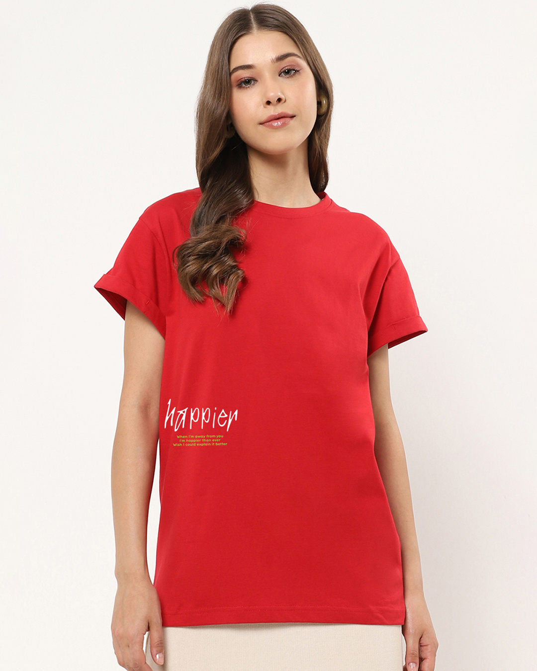 Shop Women's Red Happier Than Ever Graphic Printed Boyfriend T-shirt-Back