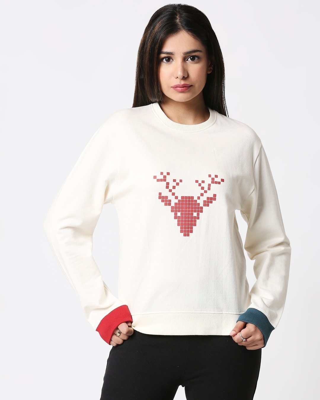 Shop Women HD Chest Print White Sweatshirt-Back