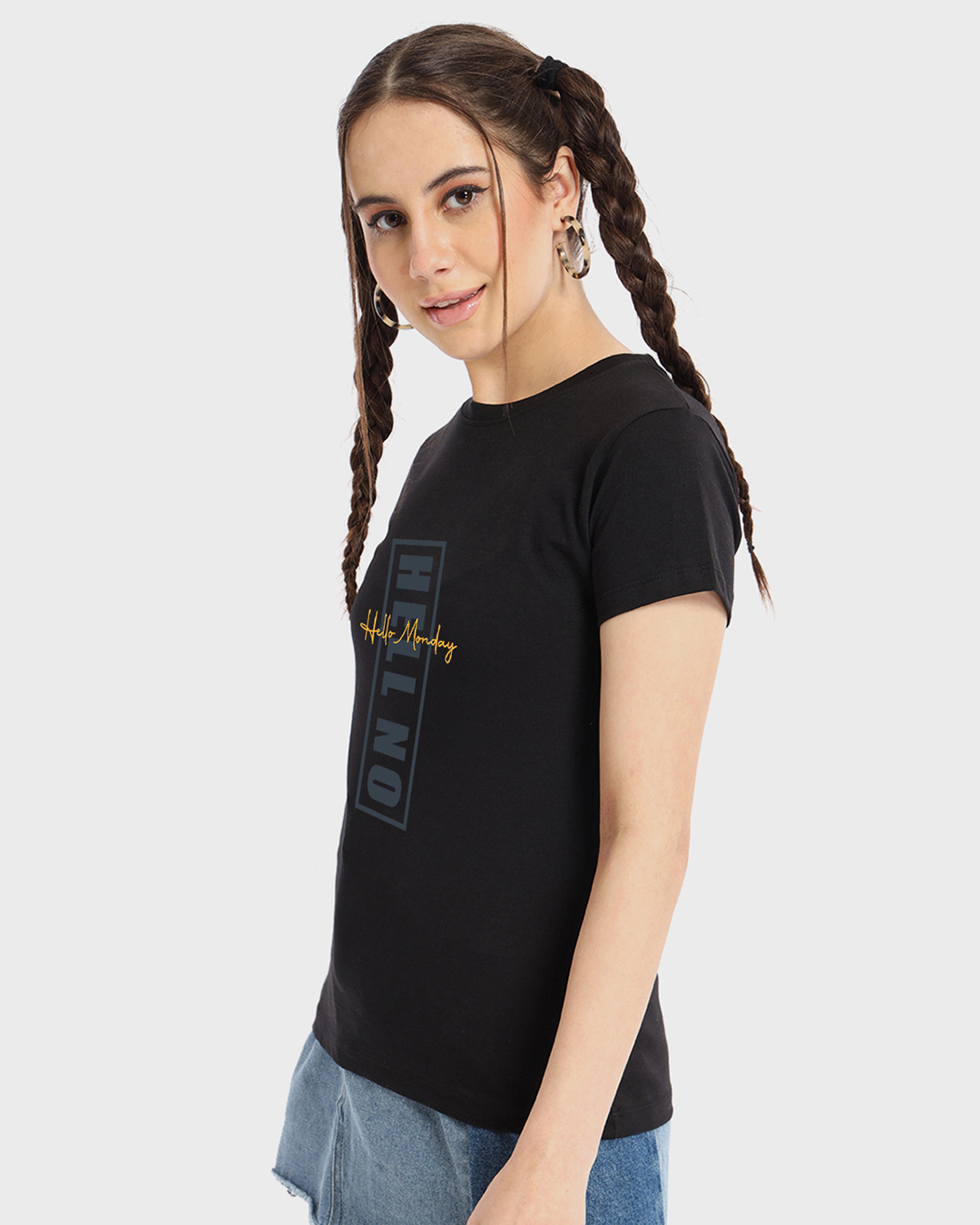 Shop Women's Black Hell No Monday Typography T-shirt-Back