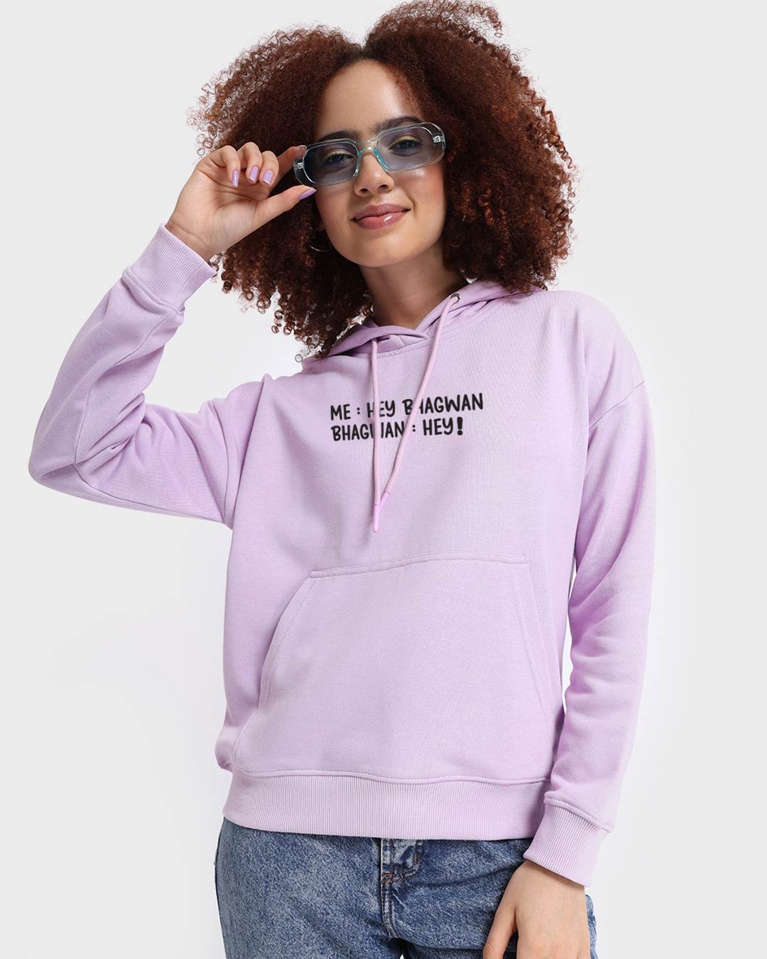 Buy Women's Lilac Hey Bhagwan Typography Oversized Hoodie Online at ...