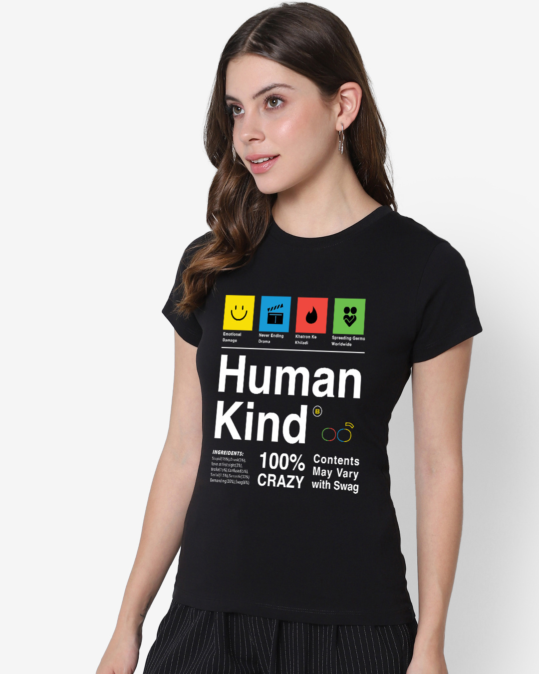 Shop Women's Black Human Kind Graphic Printed T-shirt-Back