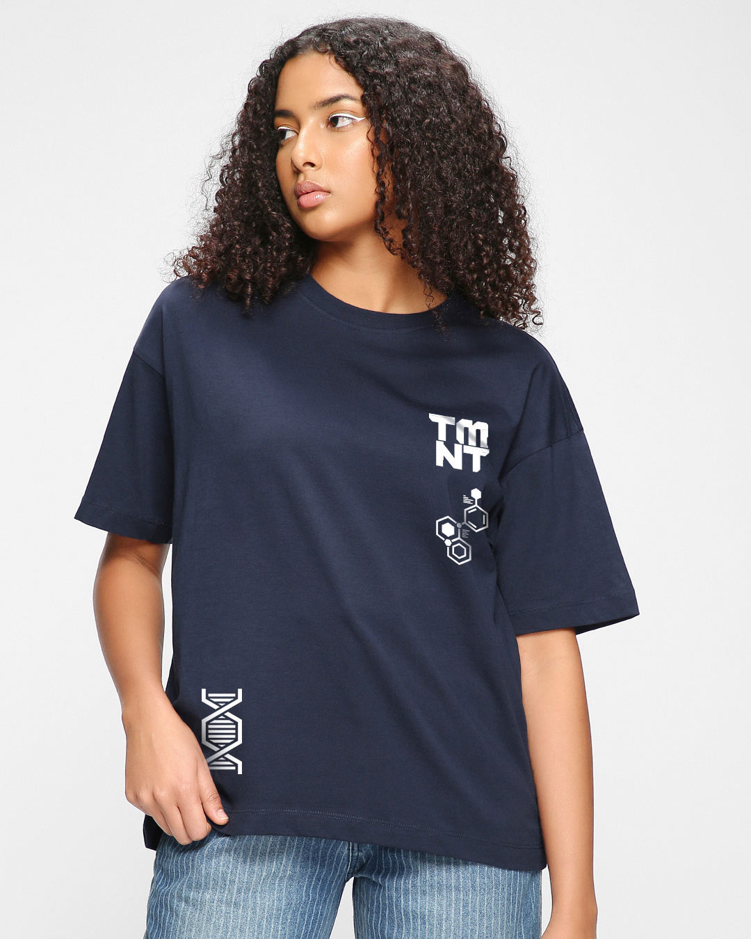 Shop Women's Blue Inner Ninja Graphic Printed Oversized T-shirt-Back