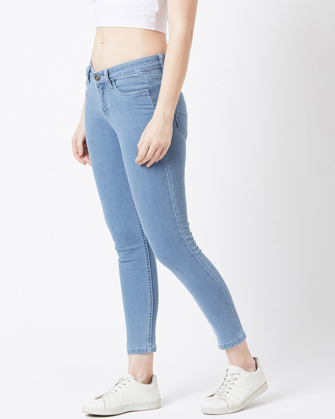 Shop Women's Light Blue Medium Wash 5 Pocket Mid Rise Jeans-Back