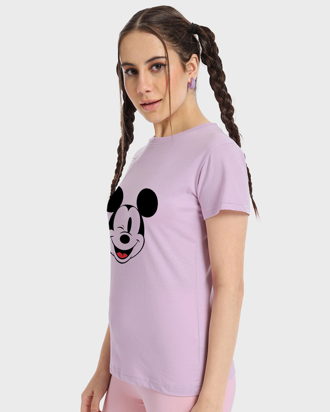 Shop Women's Purple Mickey Wink Graphic Printed T-shirt-Back