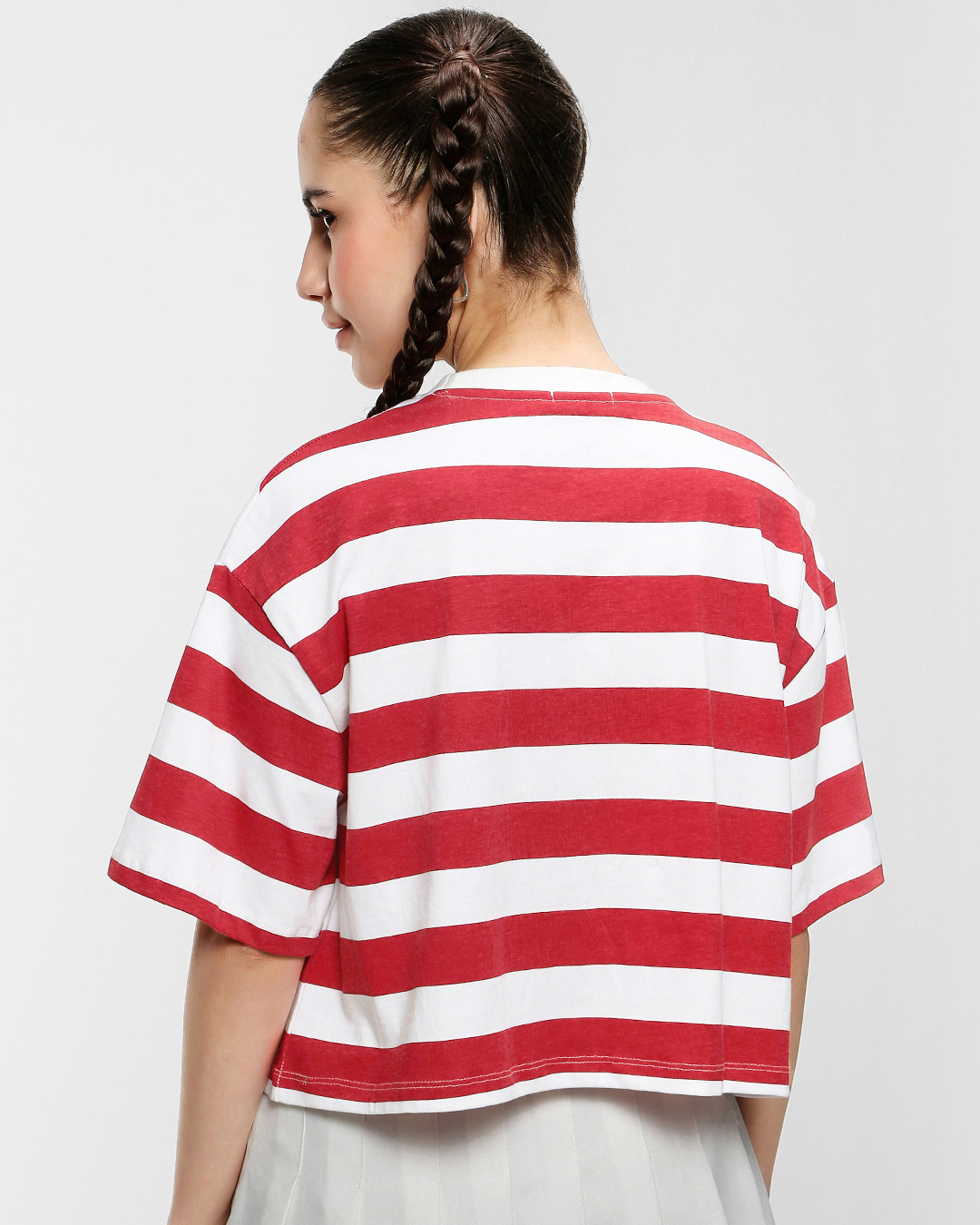 Shop Women's Red & White Minnie Yoo-Hoo Striped Oversized T-shirt-Back