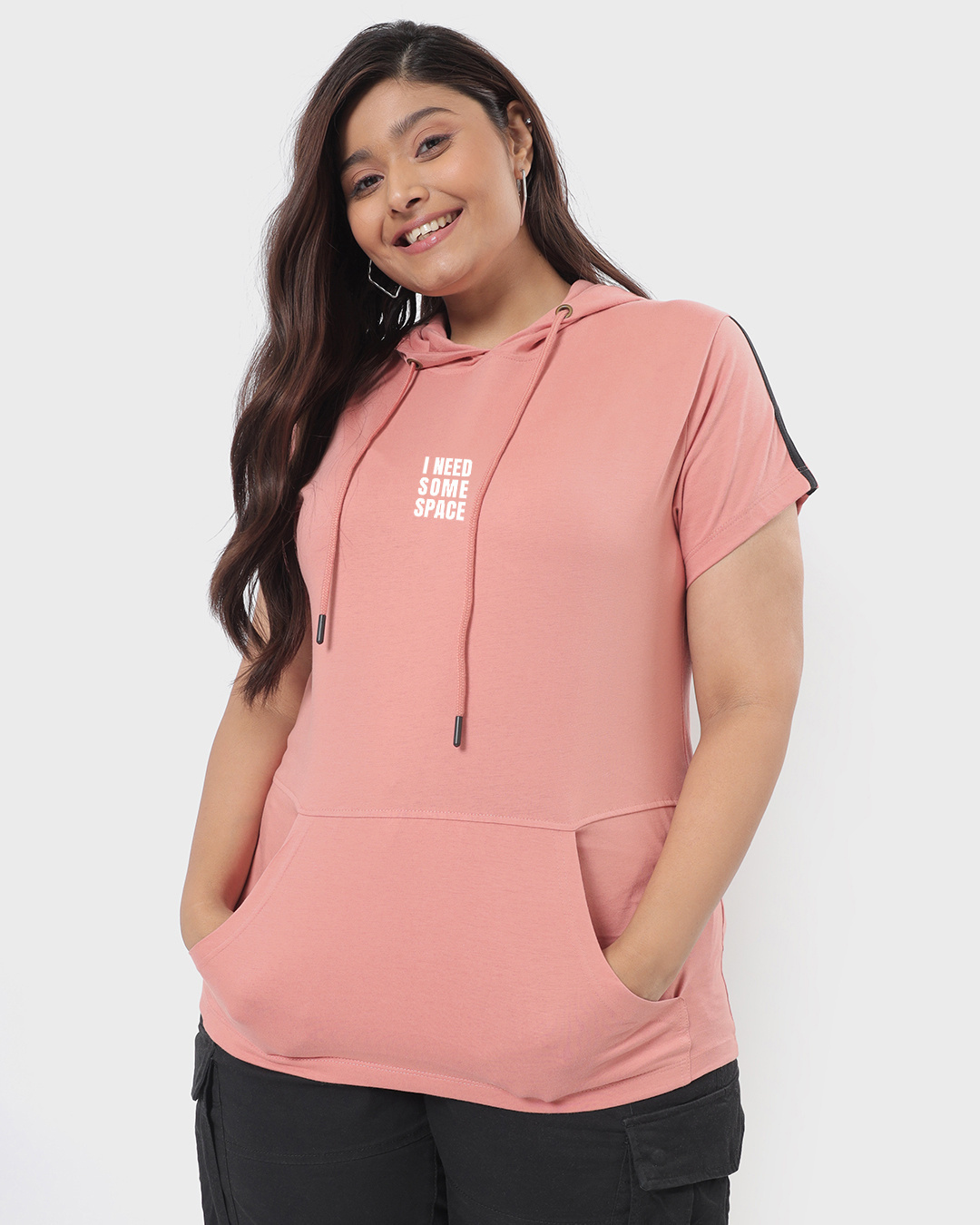 Shop Women's Pink I Need Some Space Teddy Graphic Printed Plus Size Hoodie T-shirt-Back