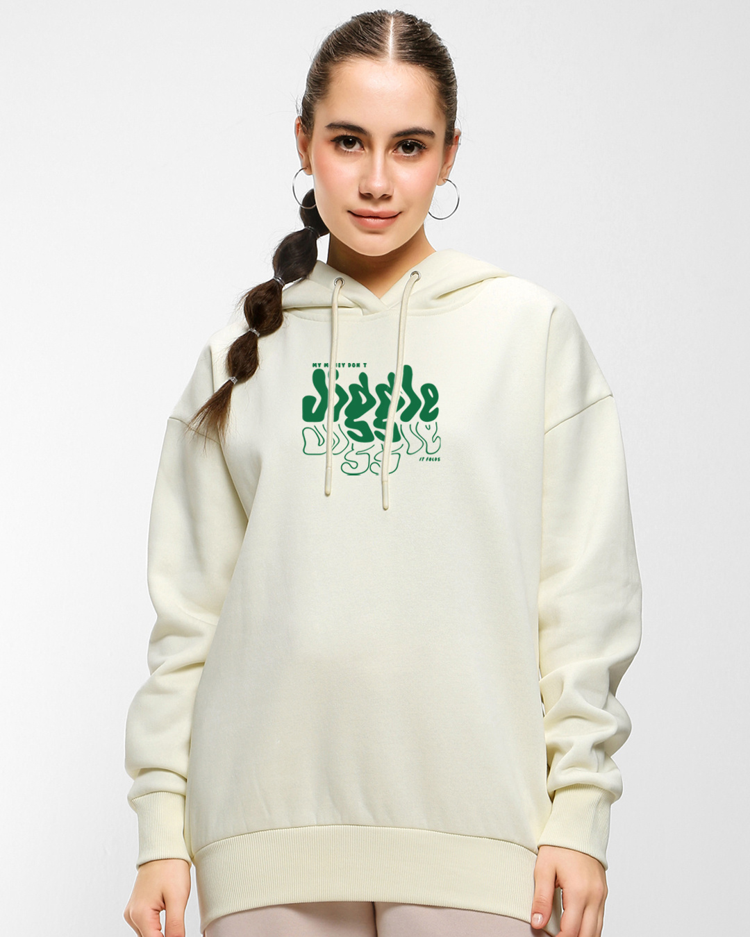 Shop Women's Gardenia Money Don't Jiggle Graphic Printed Oversized Hoodie-Back