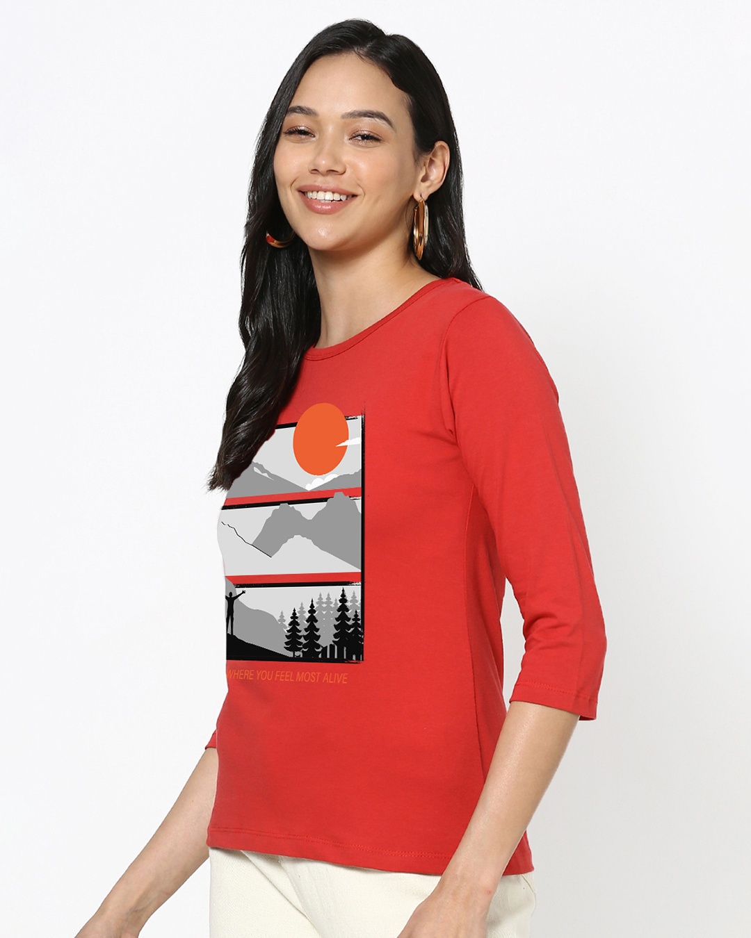Shop Women's Red More Memories Graphic Printed Slim Fit T-shirt-Back