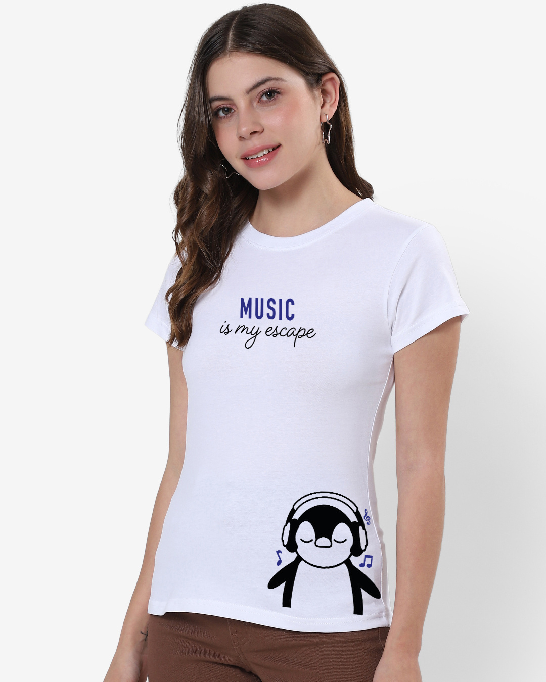 Shop Women's White Music escape Graphic Printed T-shirt-Back