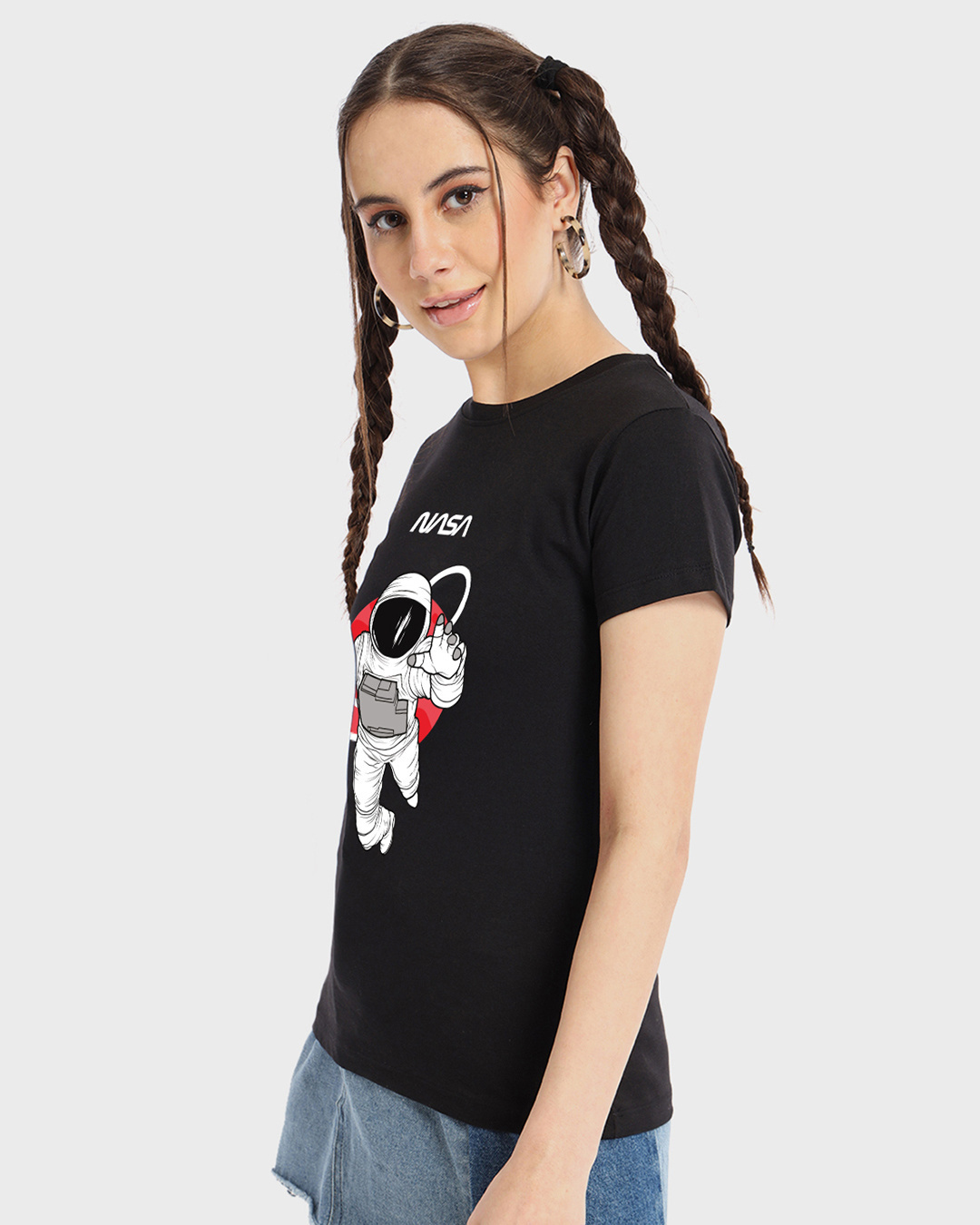 Shop Women's Black NASA Astronaut Graphic Printed T-shirt-Back