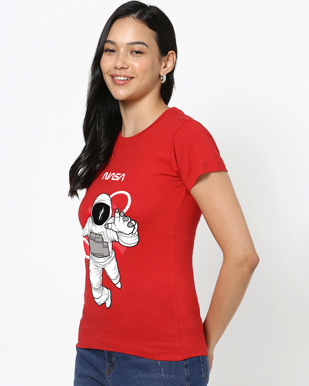 Shop Women's Red NASA Astronaut Graphic Printed T-shirt-Back
