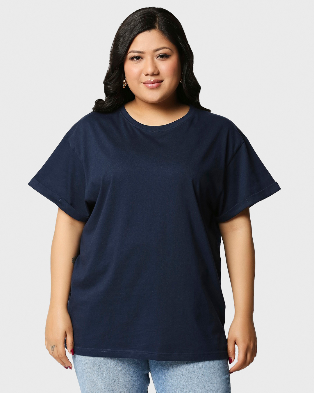Shop Pack of 2 Women's Blue & Red Plus Size Boyfriend T-shirt-Back