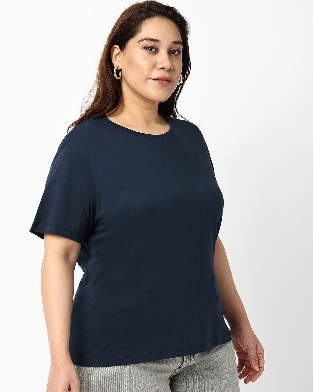 Shop Women's Navy Blue Plus Size T-Shirt-Back