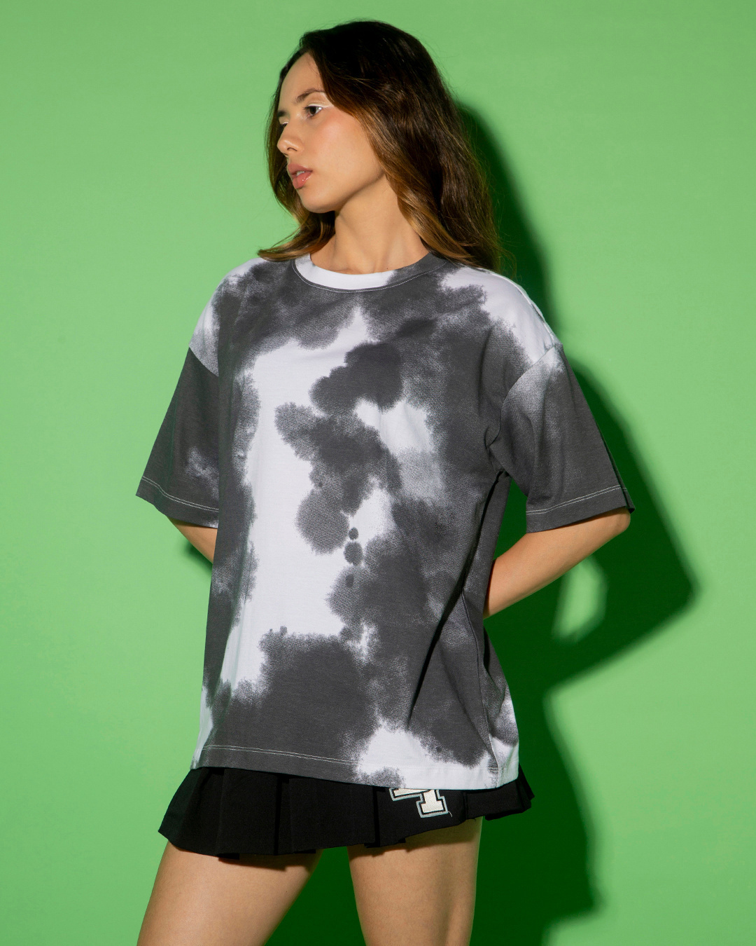 Shop Women's Black & White Tie & Dye Oversized T-shirt-Back