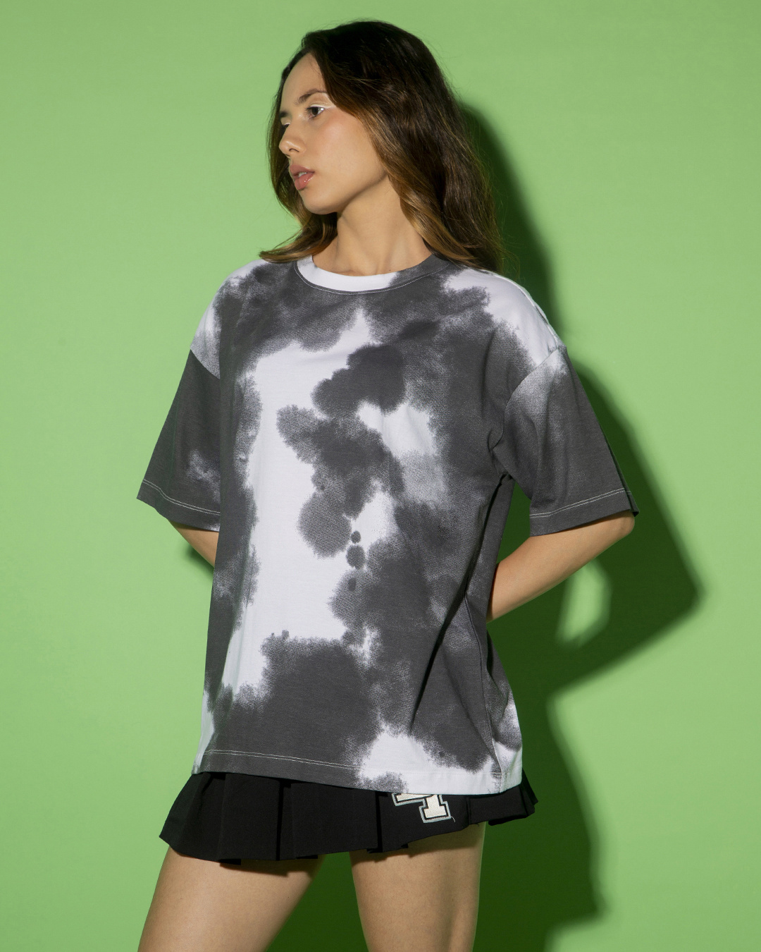 Shop Women's Black & White Tie & Dye Oversized T-shirt-Back