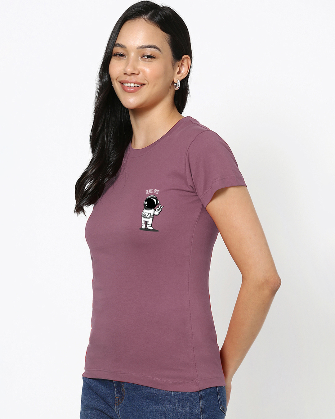 Shop Women's Purple Peace Out Astronaut Graphic Printed T-shirt-Back