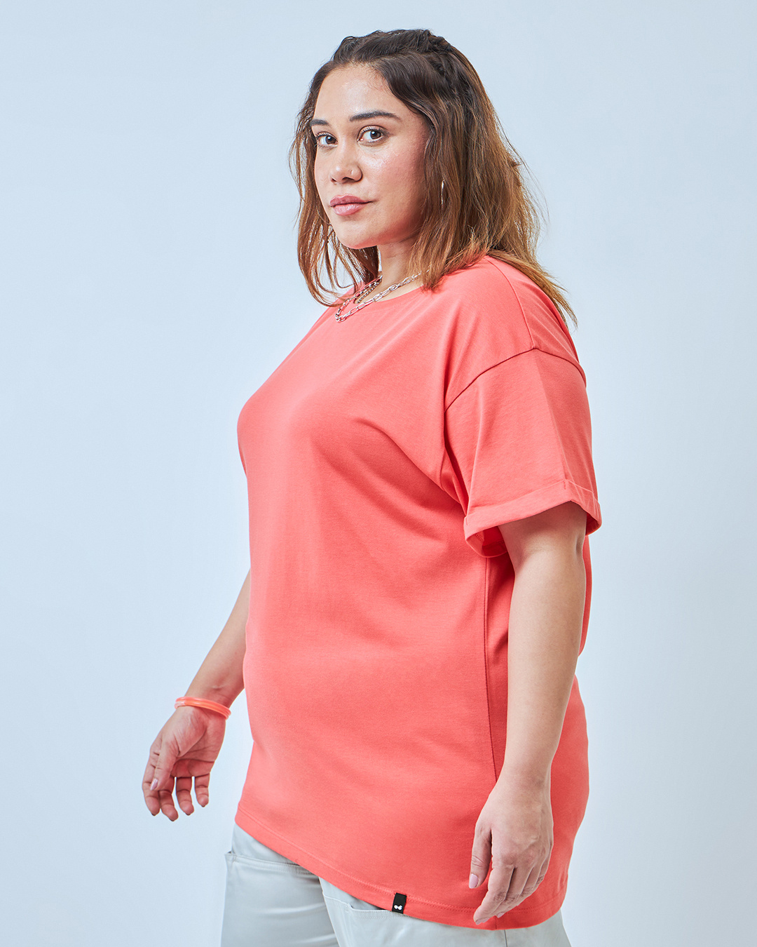 Shop Women's Pink Boyfriend Plus Size T-shirt-Back
