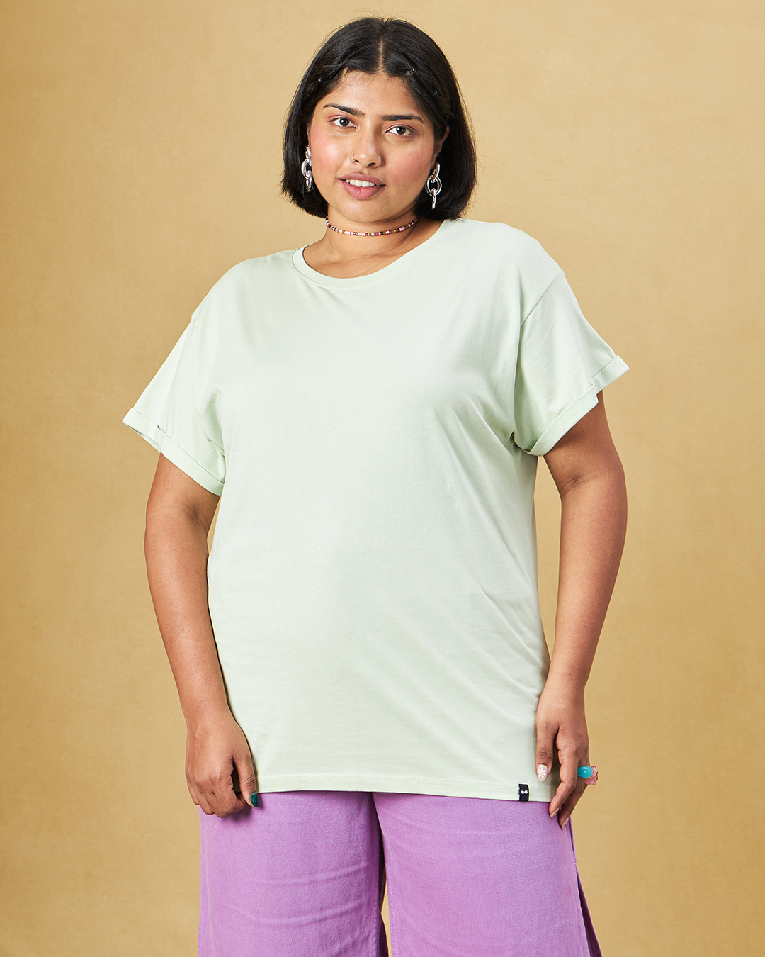 Shop Women's Green Boyfriend Plus Size T-shirt-Back