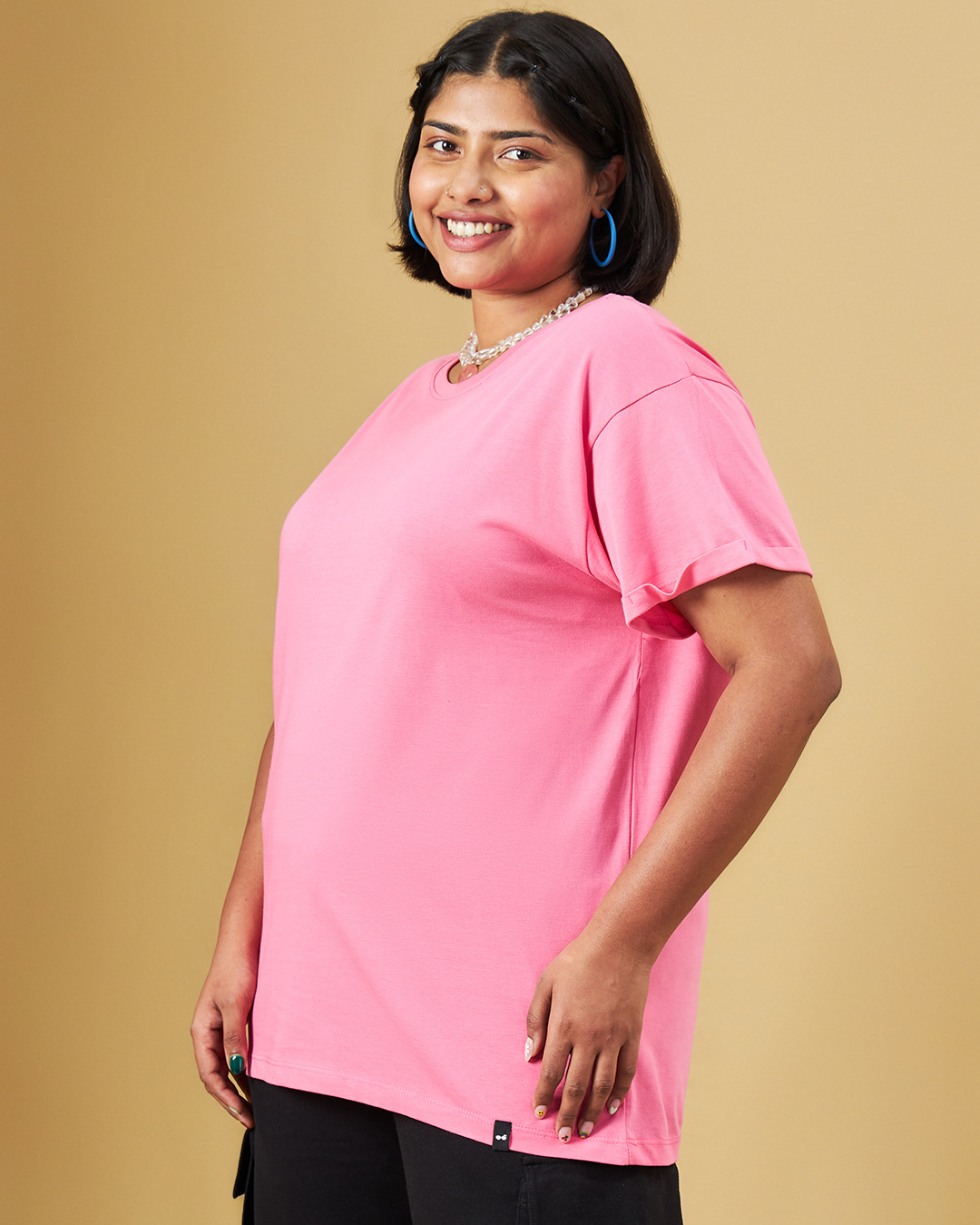 Shop Women's Pink Plus Size Boyfriend T-shirt-Back