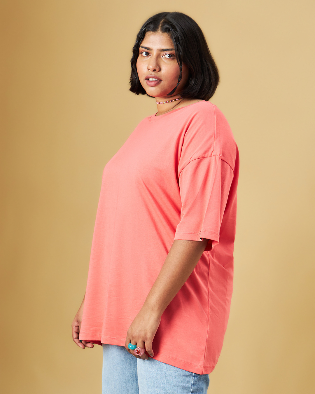 Shop Women's Deep Sea Coral Oversized Plus Size T-shirt-Back