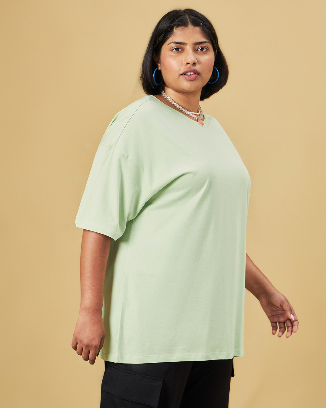 Shop Women's Green Oversized Plus Size T-shirt-Back