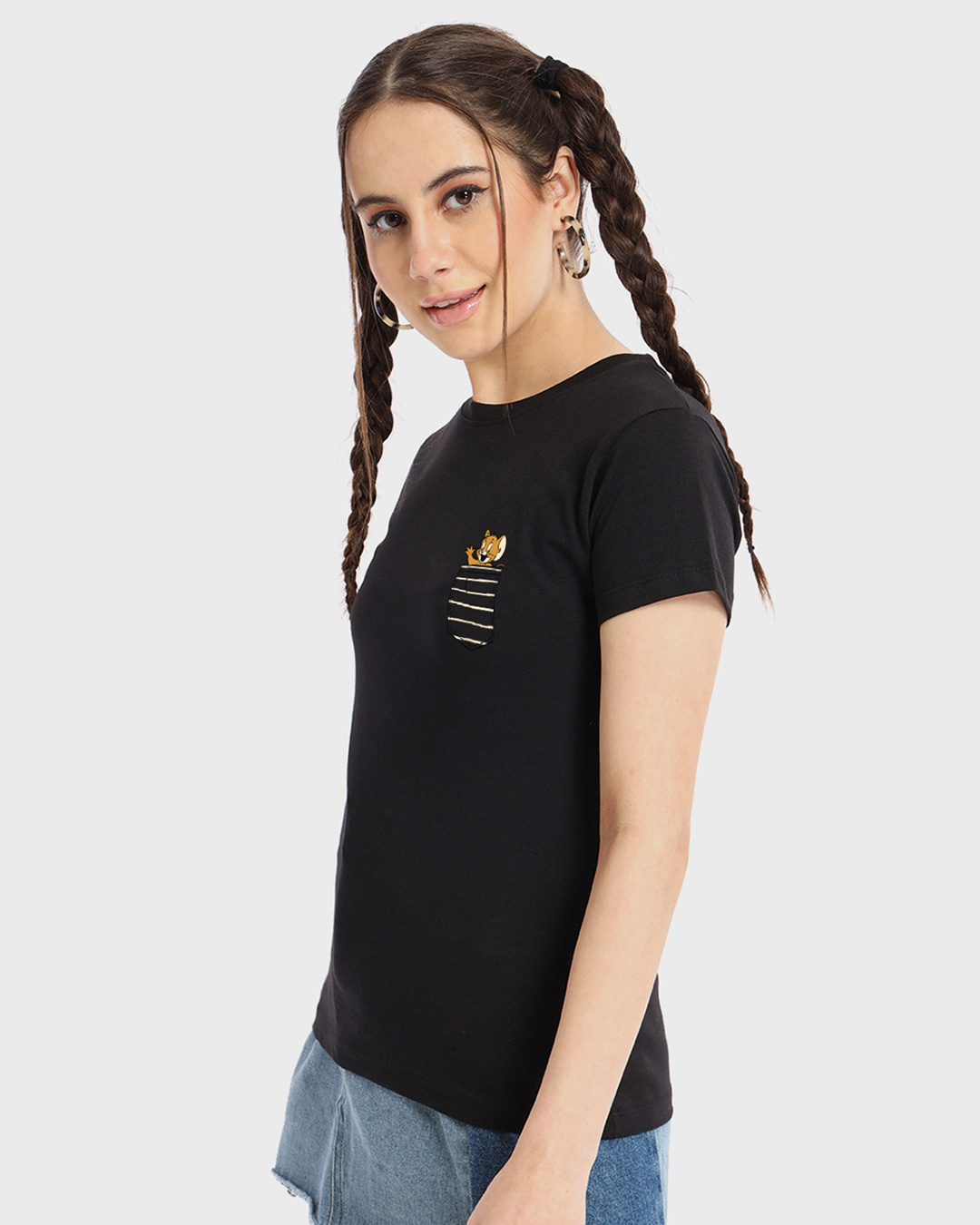 Shop Women's Black Pocket Jerry Graphic Printed T-shirt-Back
