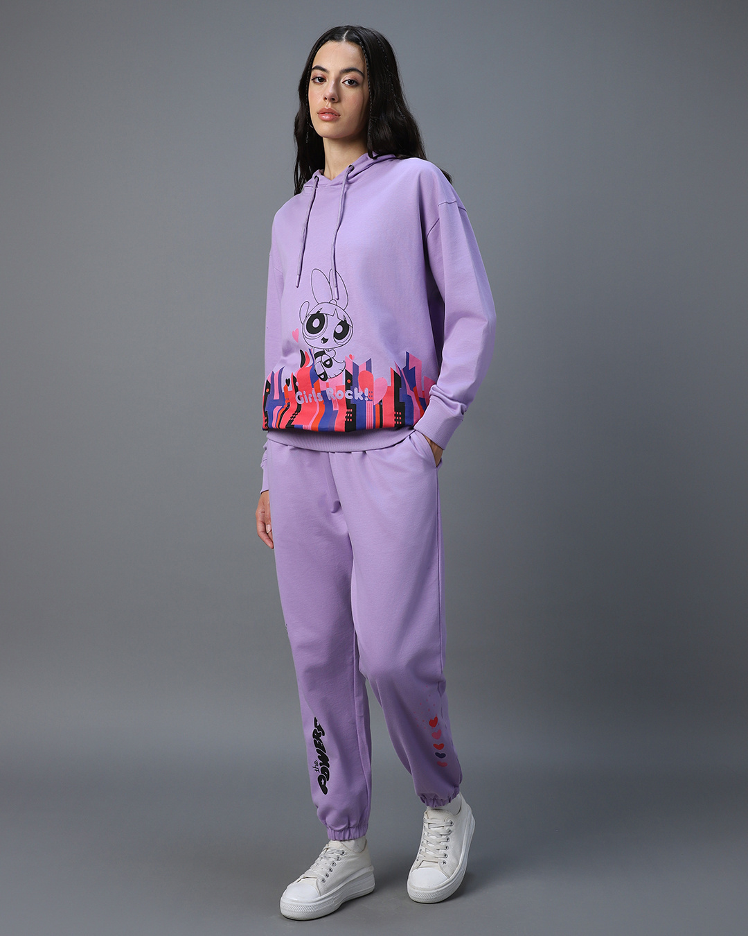 Shop Women's Purple Powerpuff Graphic Printed Co-ordinates-Back