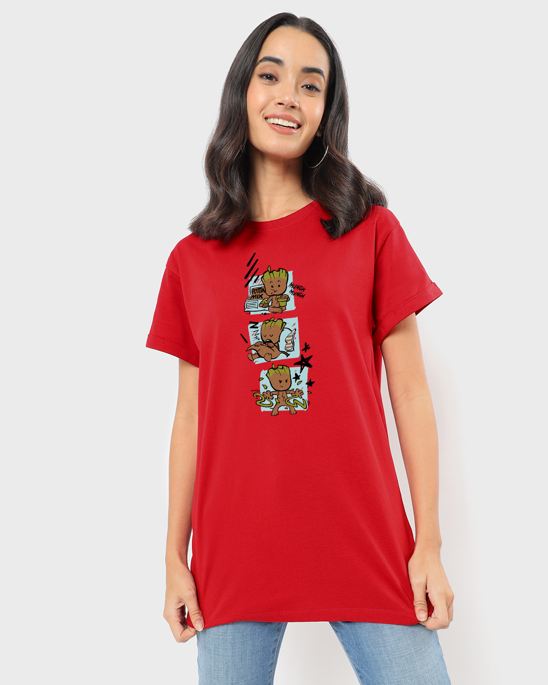 Shop Women's Red Groot Munching (GOTGL) Graphic Printed Boyfriend T-shirt-Back