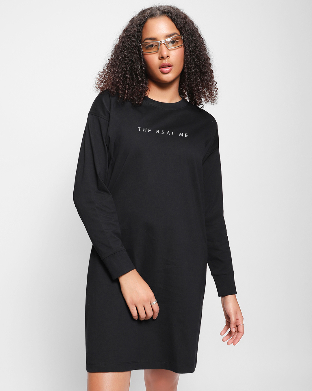 Shop Women's Black Robo Ted Greaphic Printed Oversized Dress-Back