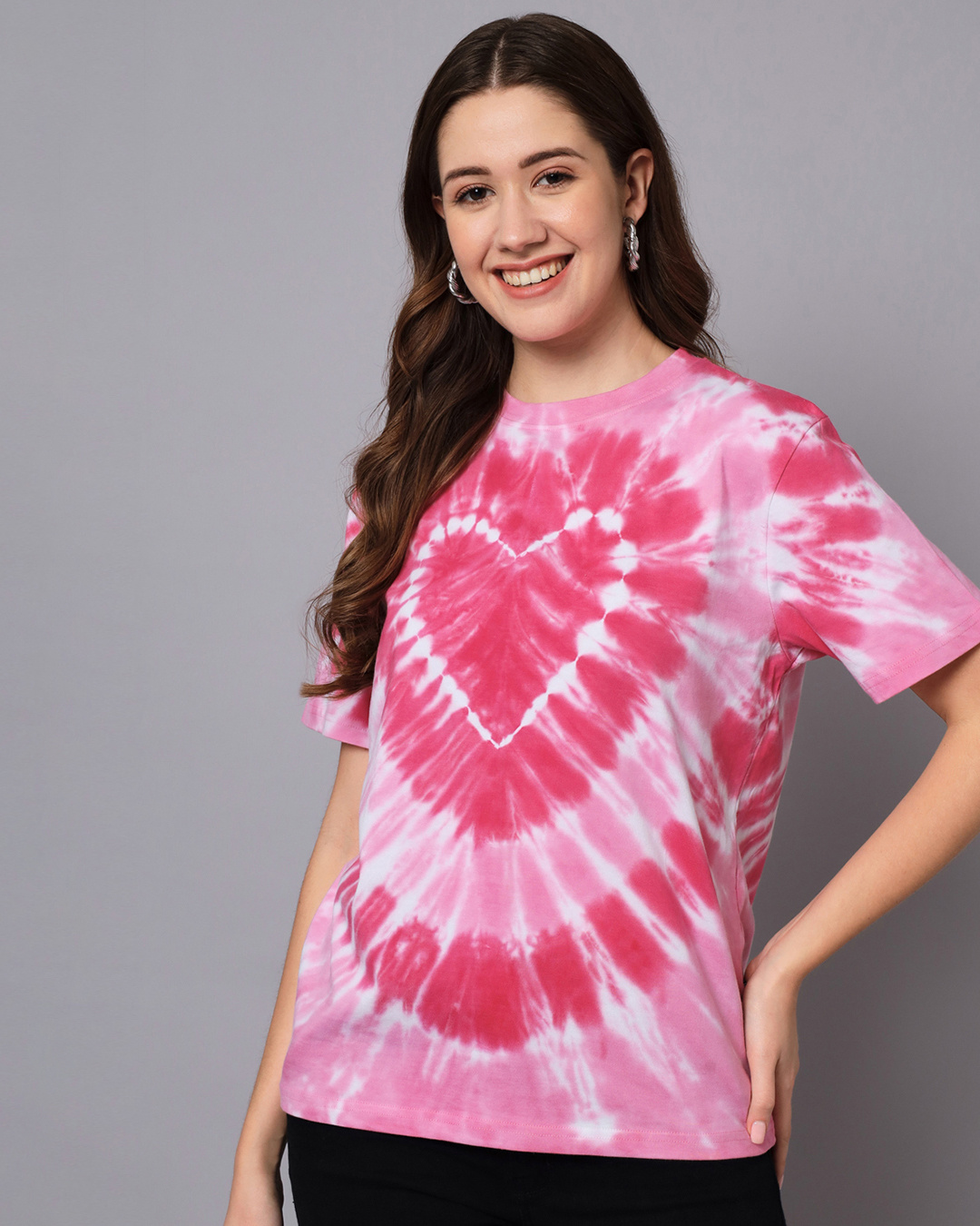 Buy Women's Pink Tie & Dye Oversized Tshirt Online at Bewakoof