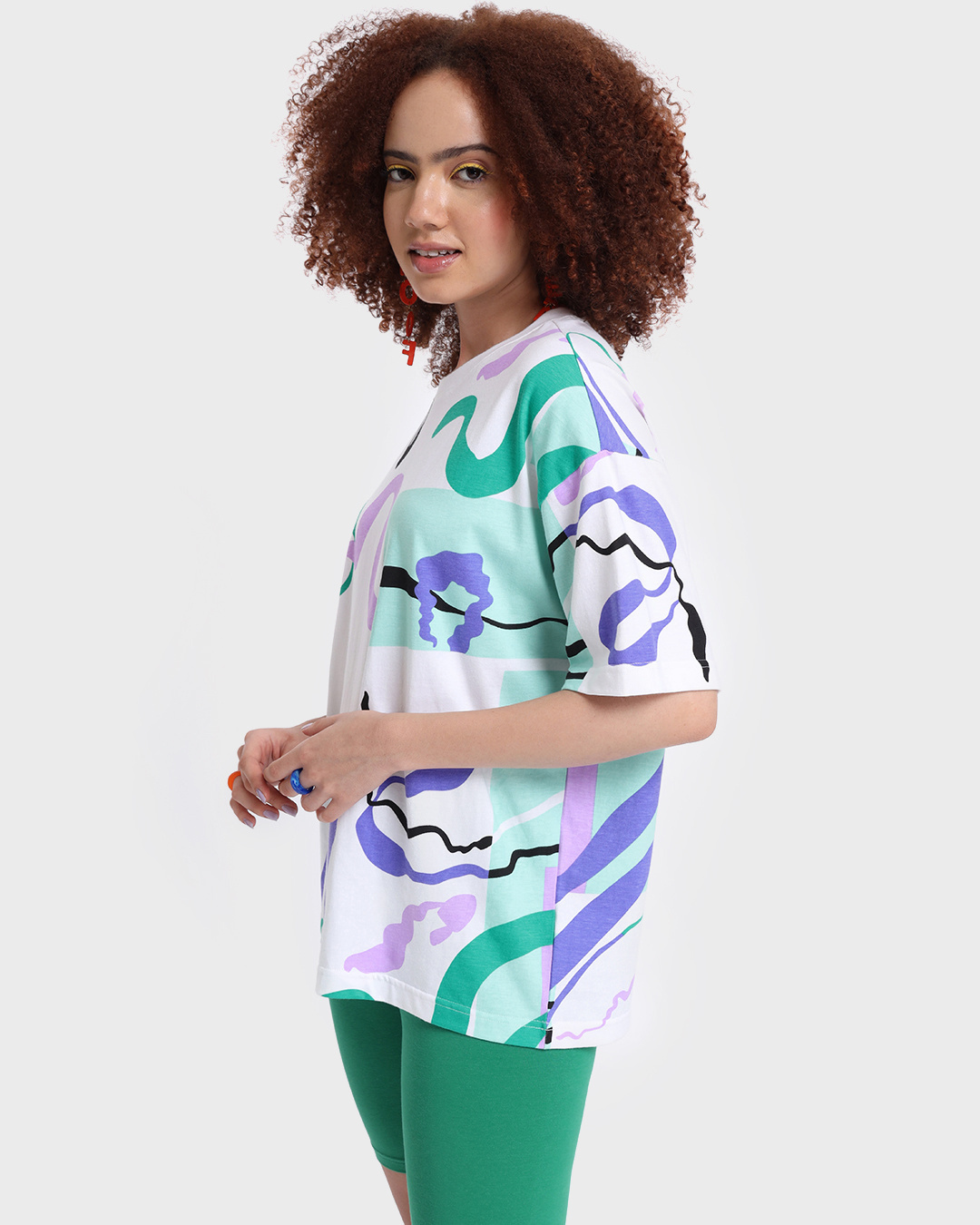 Shop Women's White Abstract Printed Oversized T-shirt-Back