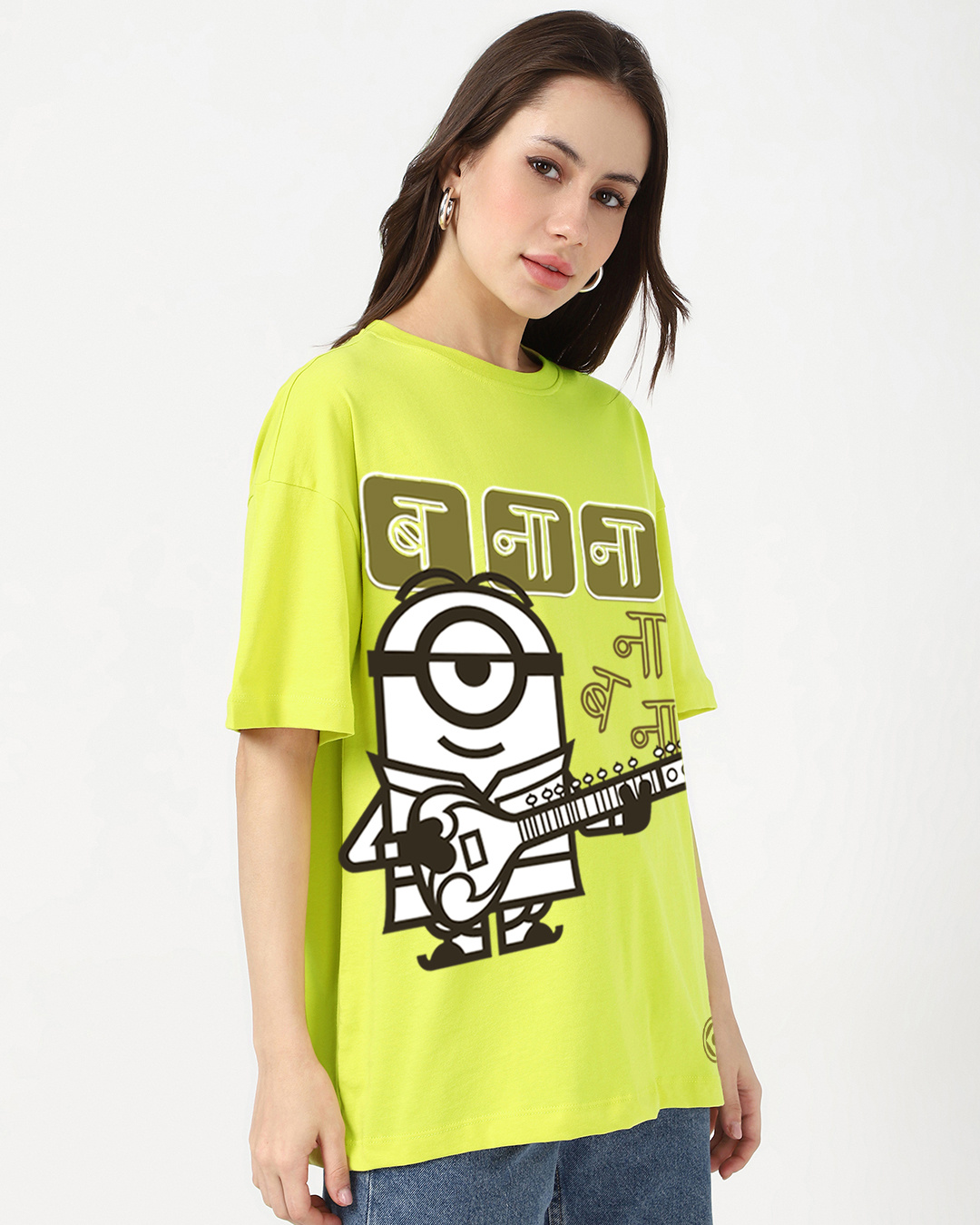Shop Women's Acacia Yellow Music Minion Graphic Printed Oversized T-shirt-Back