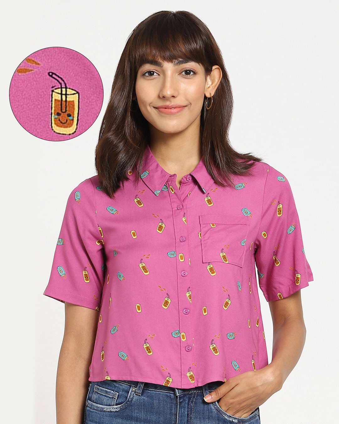 Shop Women's All Over Printed Boxy Pink  Shirt-Back