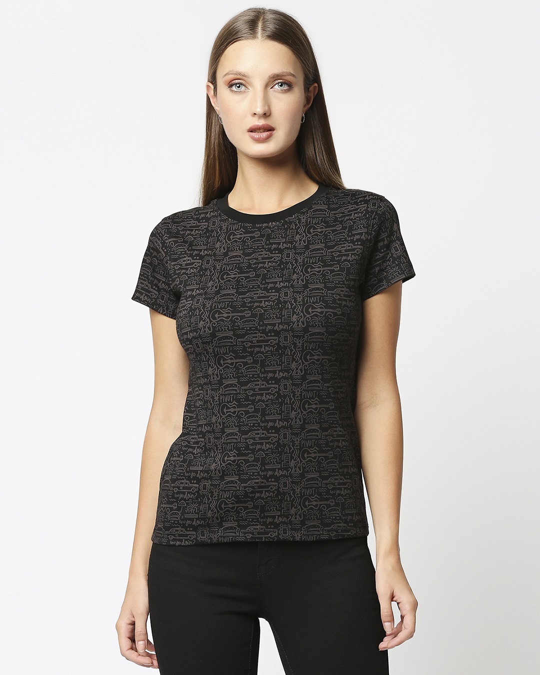 Shop Women's Black All Over Printed T-shirt-Back