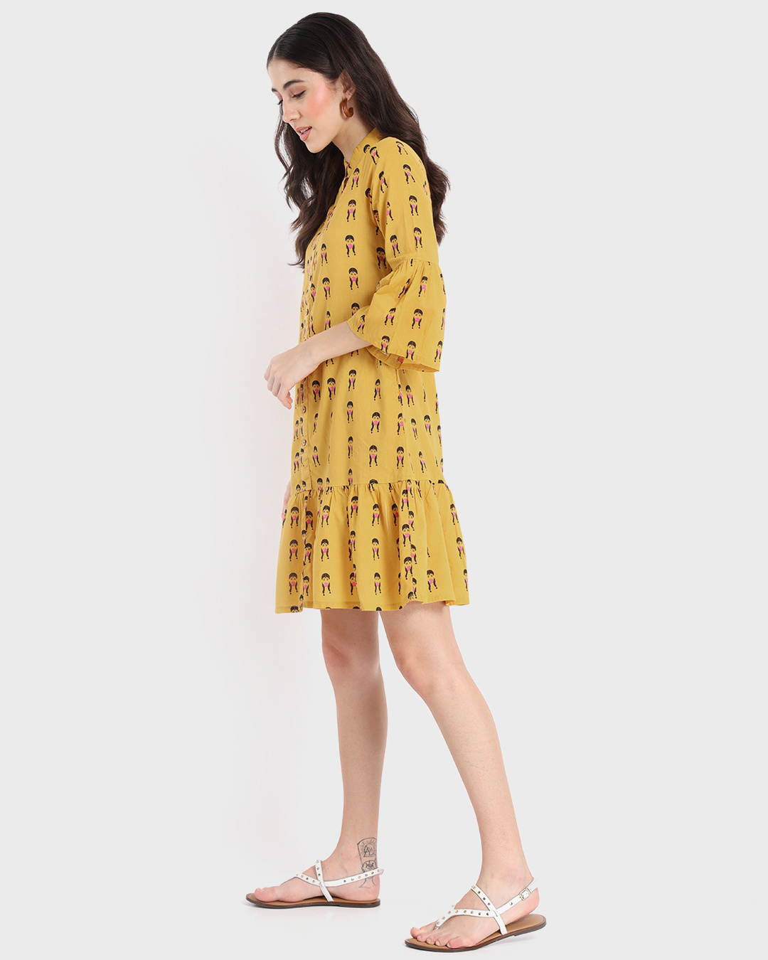 Shop Women's Mustard All Over Printed Kurti Dress-Back