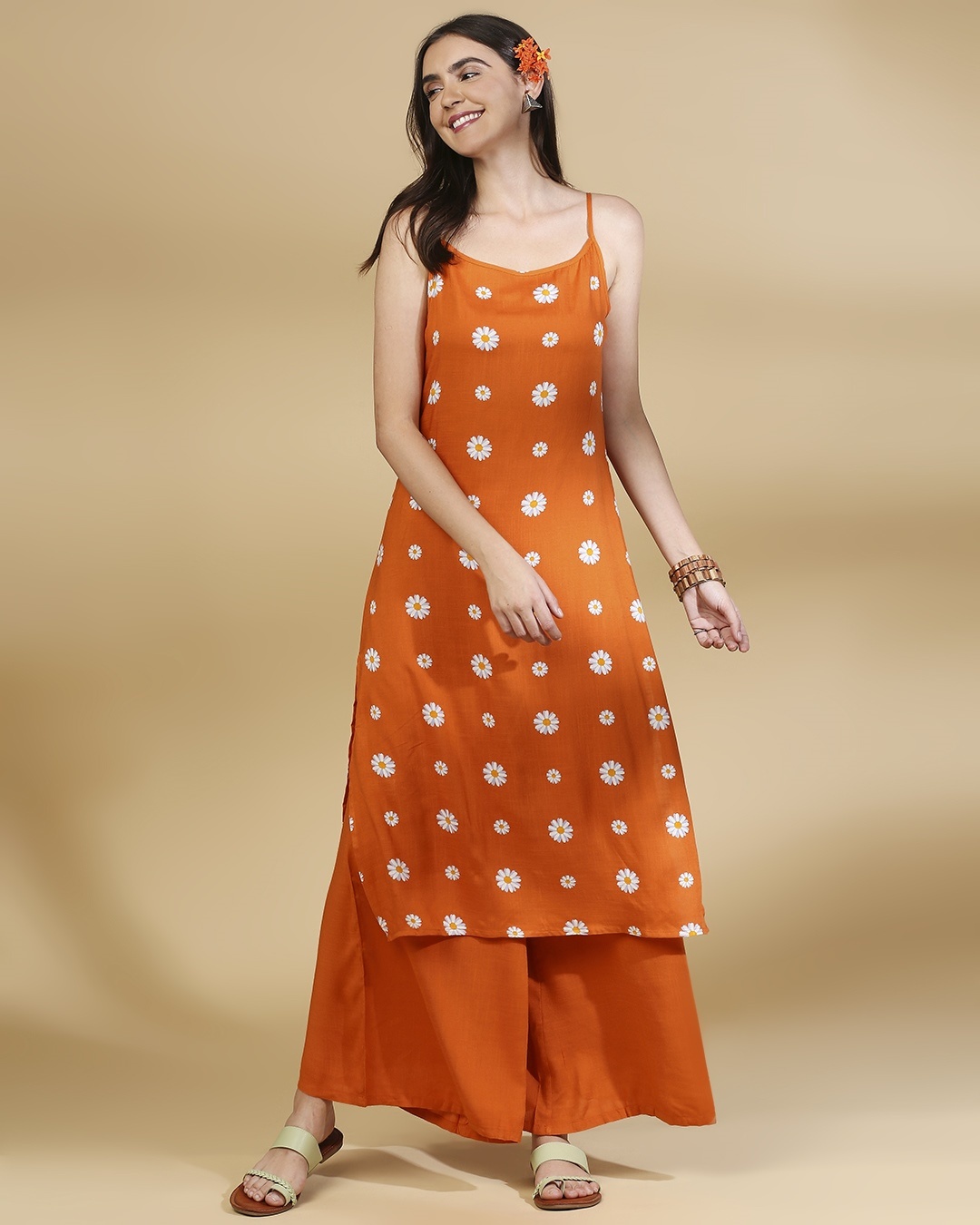 Keisha - Rust Orange Straight Kurta & Palazzos