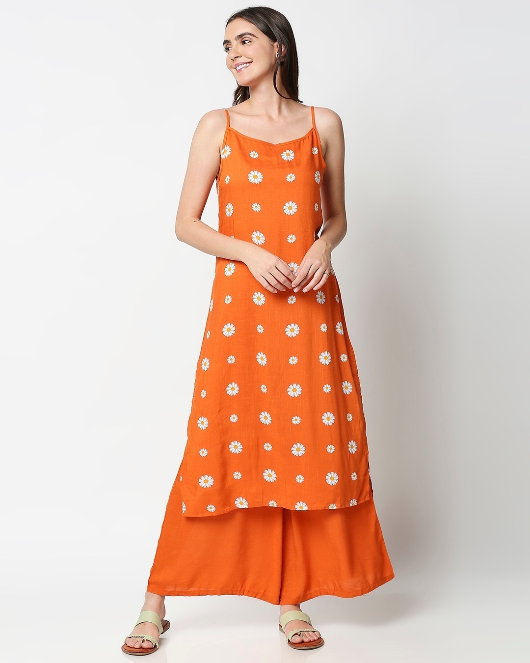 Shop Women's All Over Printed Orange Kurta & Palazzo Ethnic Set-Back