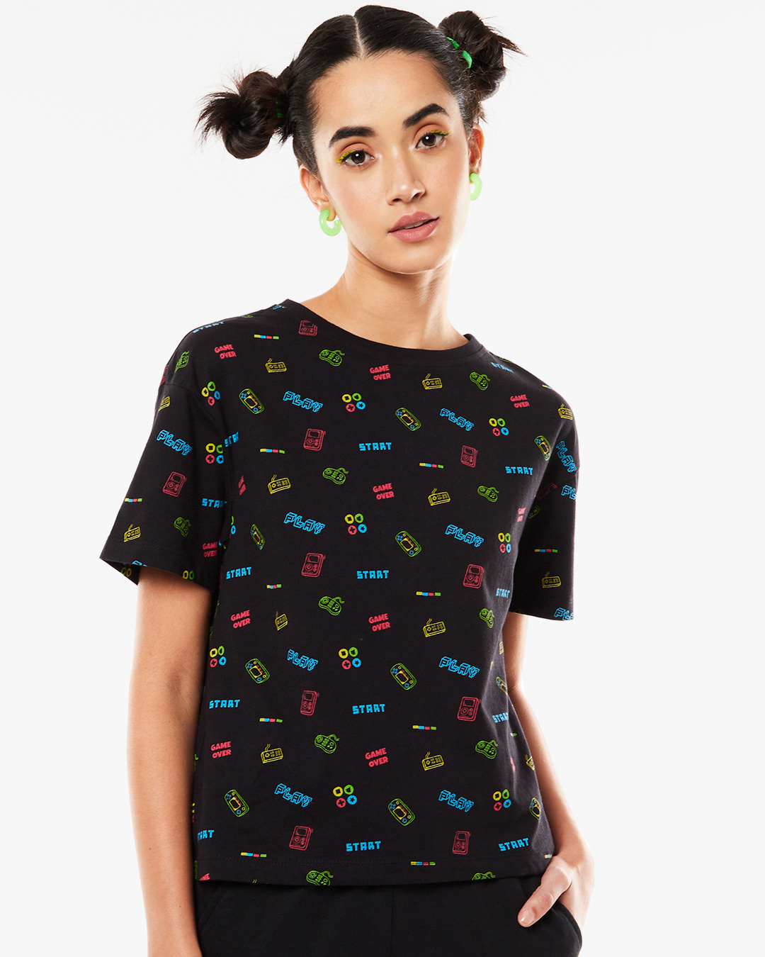 Shop Women's All Over Printed Oversized Fit T-shirt-Back