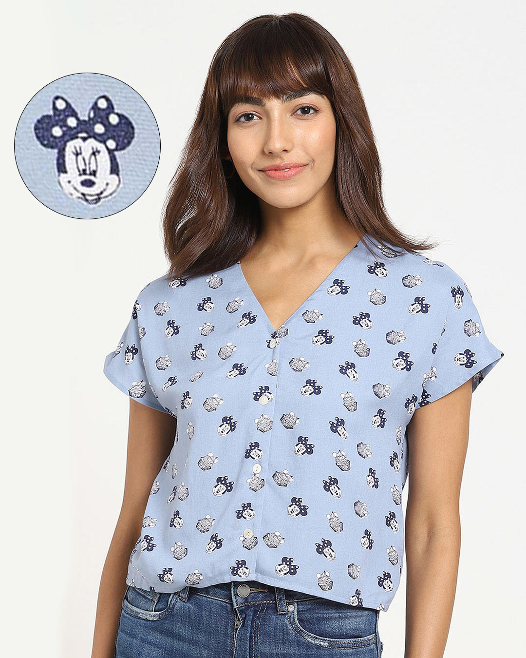 Shop Women's Blue V-Neck AOP Casual Shirt-Back