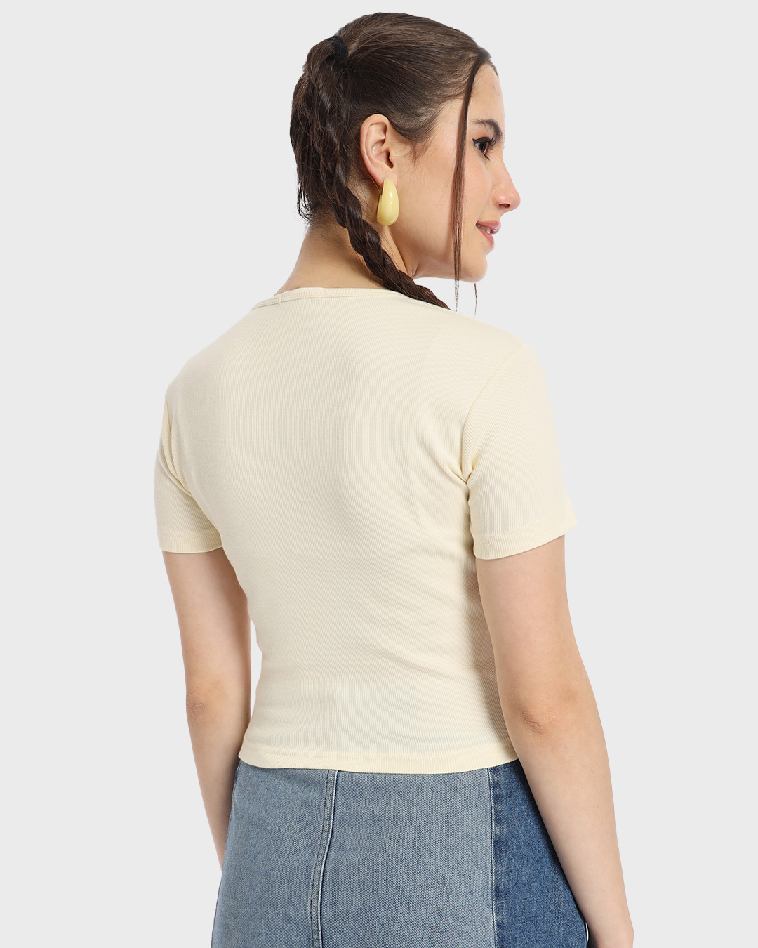 Shop Women's Antique White Slim Fit Rib Crop Top-Back