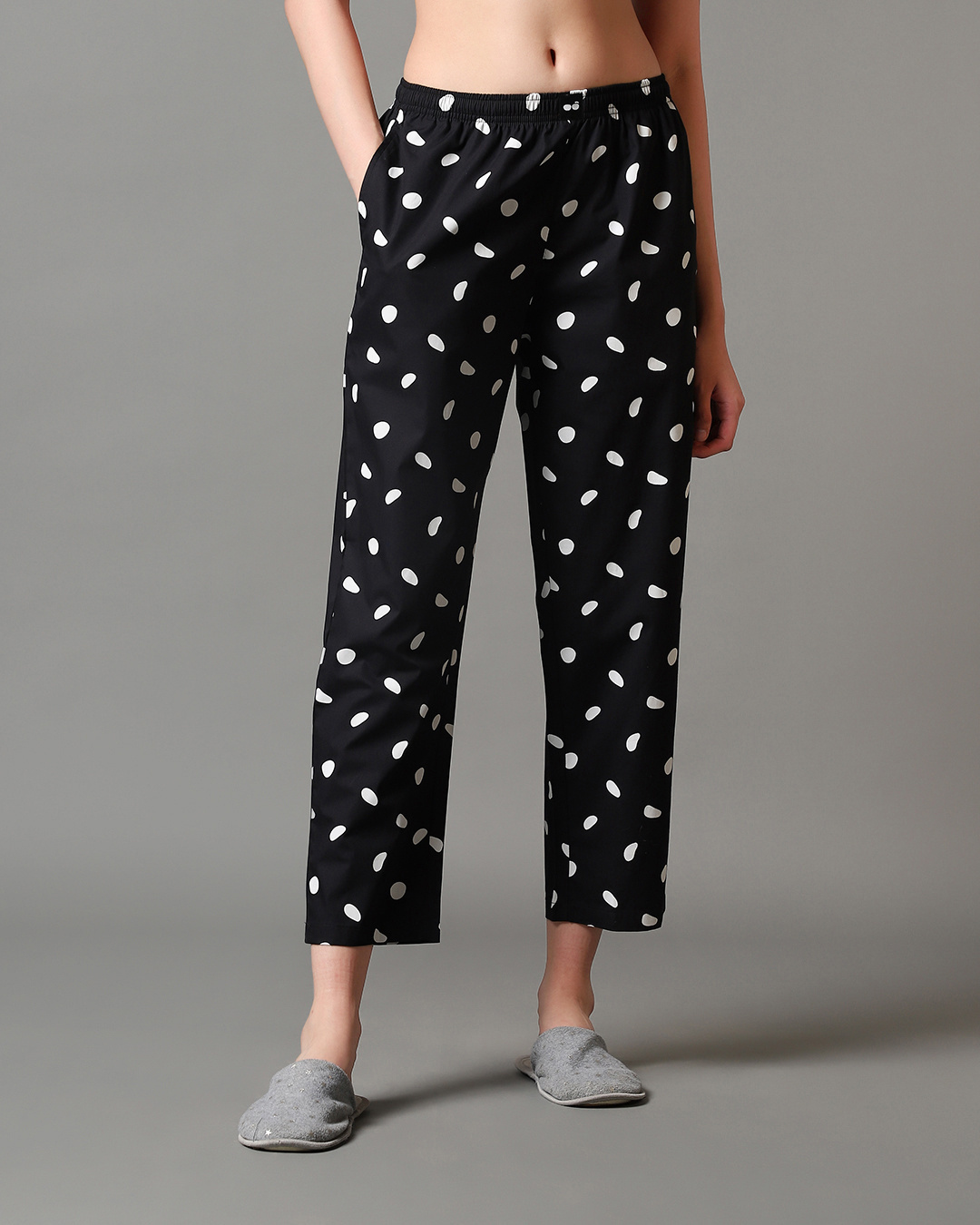 Shop Women's Black All Over Polka Printed Pyjamas-Back