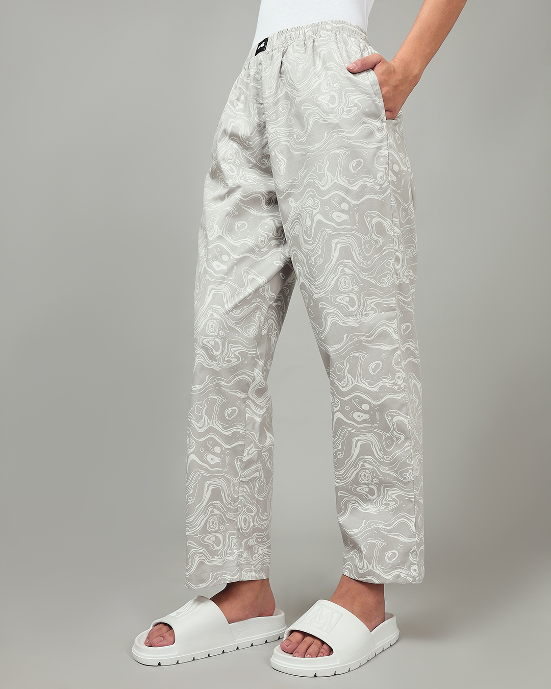 Shop Women's Grey All Over Printed Plus Size Pyjamas-Back