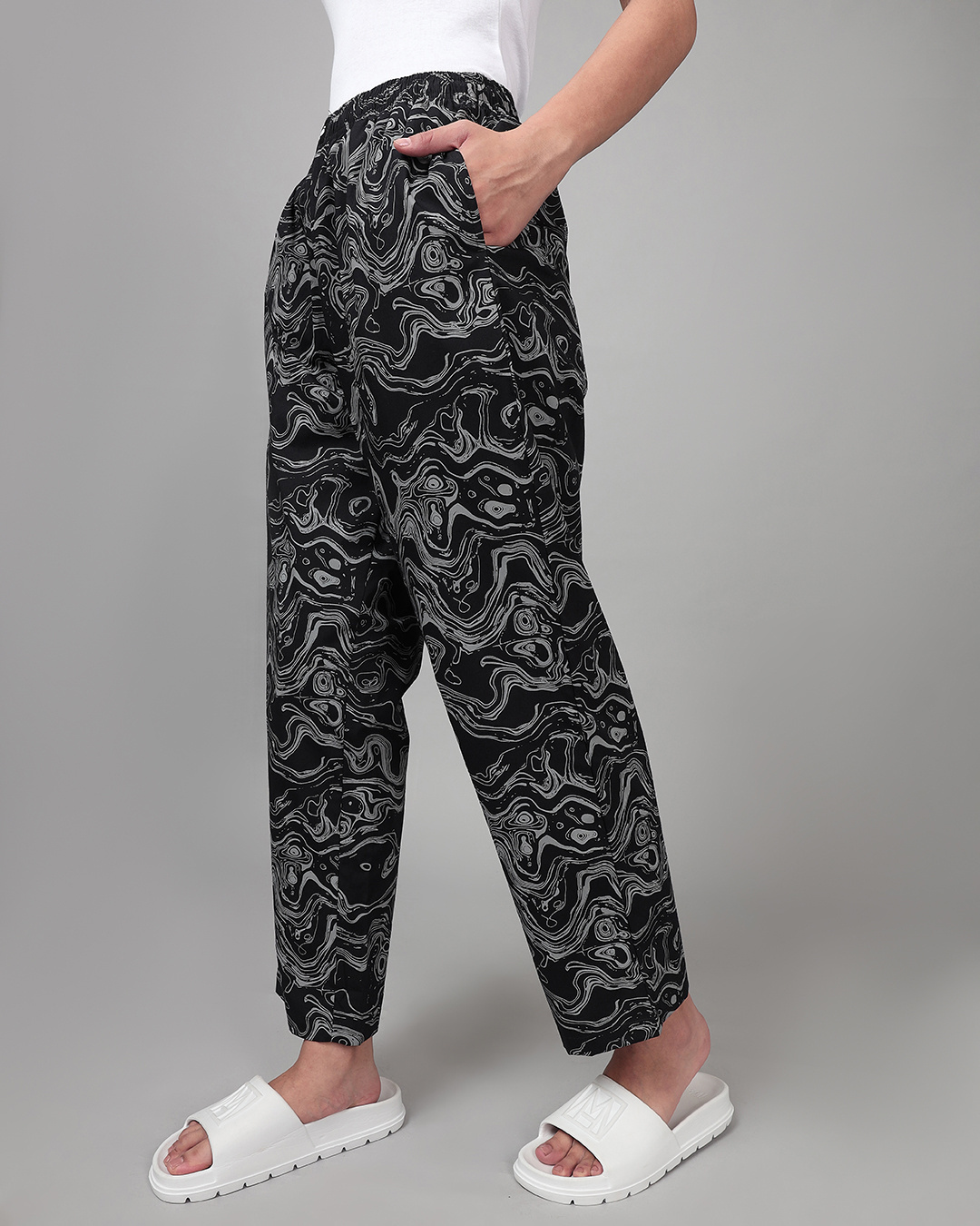 Shop Women's Black All Over Printed Plus Size Pyjamas-Back