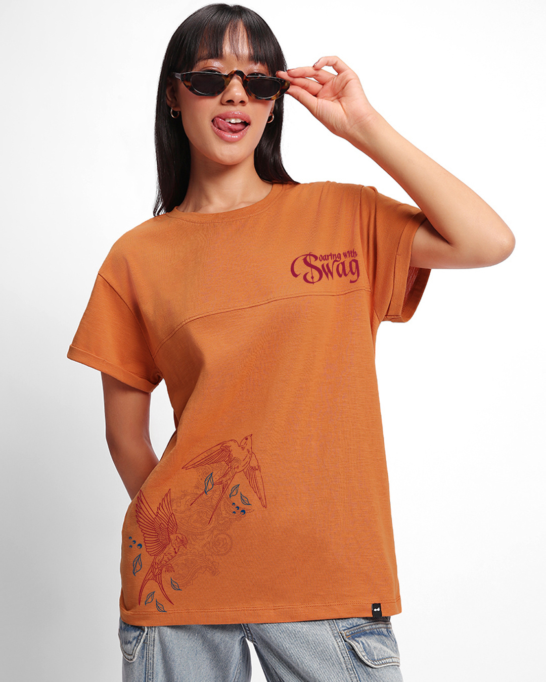 Shop Women's Apricot Orange Soaring Swag Graphic Printed Boyfriend T-shirt-Back