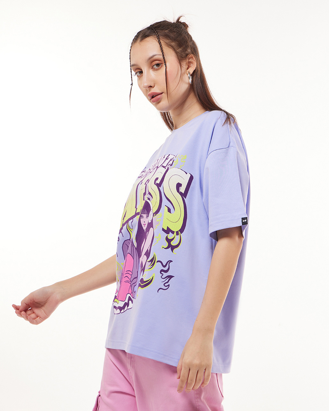 Shop Women's Baby Lavender Absolute Mess Graphic Printed Oversized T-shirt-Back