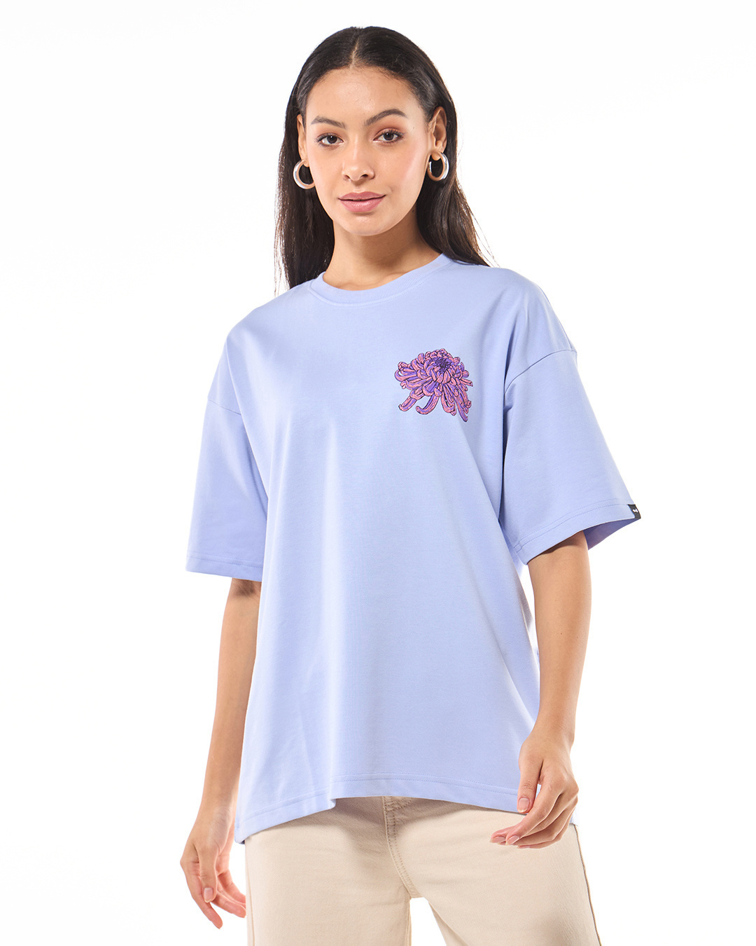 Shop Women's Baby Lavender Bloom Wildly Graphic Printed Oversized T-shirt-Back