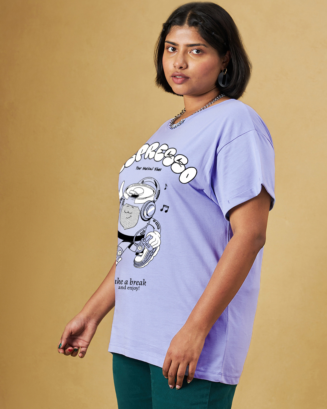 Shop Women's Baby Lavender Express Your Vibe Graphic Printed Boyfriend Plus Size T-shirt-Back