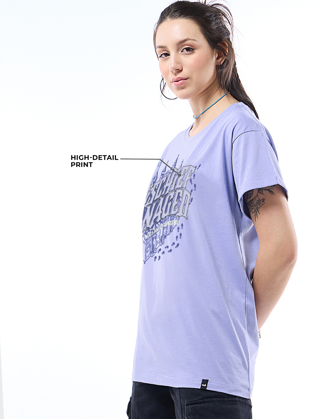 Shop Women's Baby Lavender Mischief Managed Graphic Printed Boyfriend T-shirt-Back