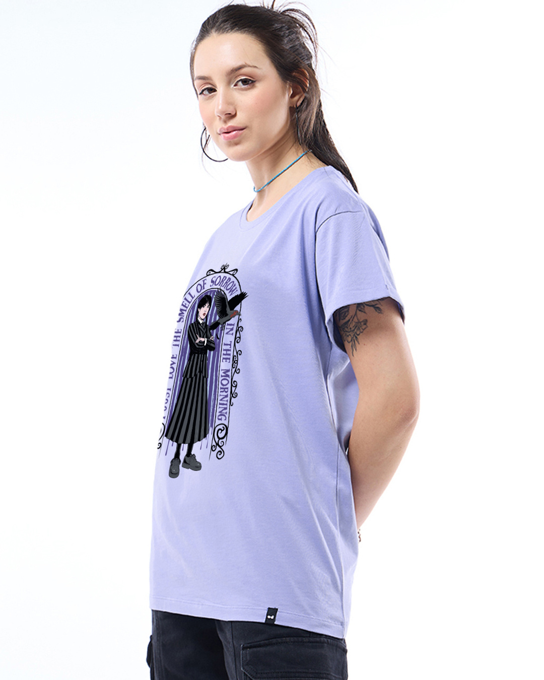 Shop Women's Baby Lavender Smell Of Sorrow Graphic Printed Boyfriend T-shirt-Back