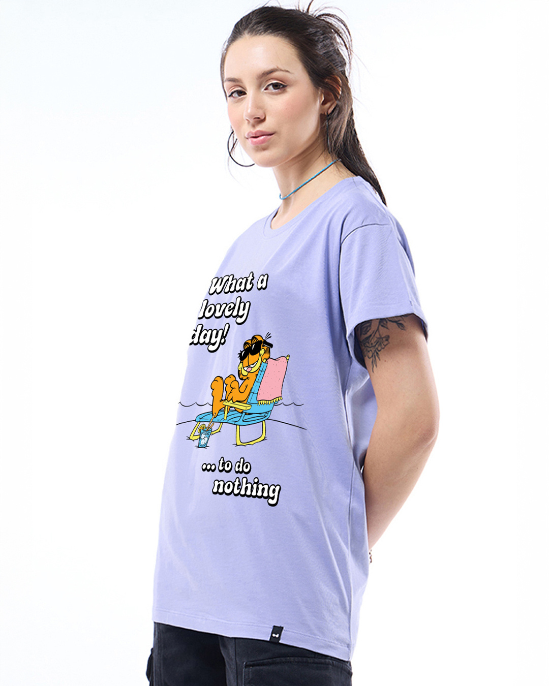 Shop Women's Baby Lavender What a Lovely day Graphic Printed Boyfriend T-shirt-Back